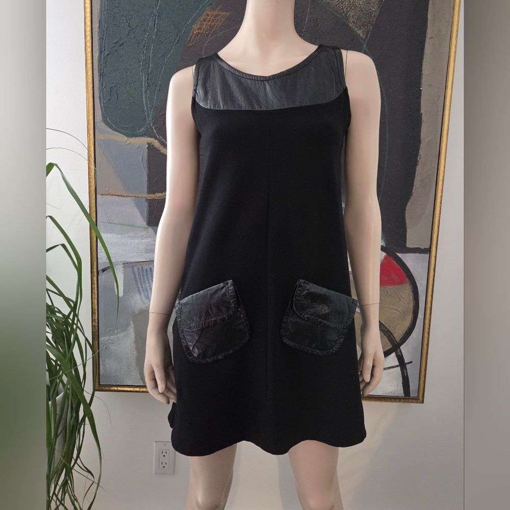 Imperial | Mod-Inspired Knit Dress with Faux Patent Leather Details